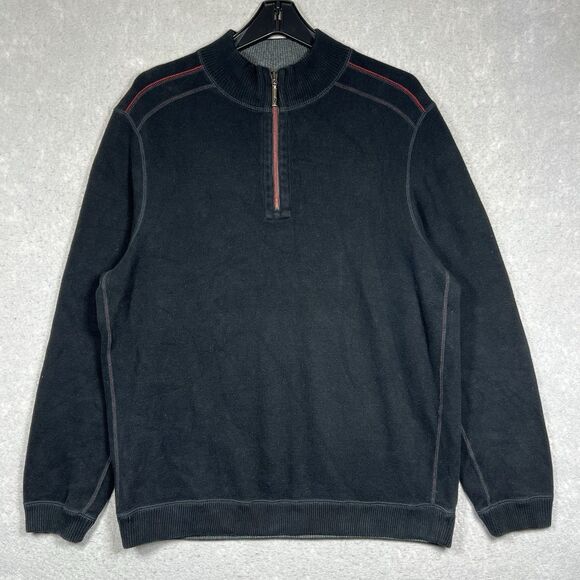 Tommy Bahama Sweater Mens Medium Black Gray Reversible 1/4 Zip Long Sleeve - Picture 1 of 15